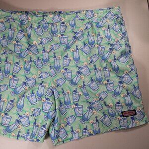 Men's Vineyard Vines Blue Cocktail Pattern Lined Swim Trunks Size 2XL